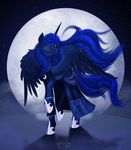  2014 absurd_res blue_eyes blue_feathers blue_fur blue_hair clothed clothing dalagar equine feathered_wings feathers female feral friendship_is_magic full_moon fur hair hi_res hooves horn mammal moon my_little_pony night one_eye_closed outside princess_luna_(mlp) sky smile solo star starry_sky winged_unicorn wings 