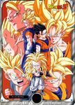  90s black_hair blonde_hair dragon_ball dragonball_z father_and_son fusion gotenks long_hair looking_at_viewer multiple_boys muscle serious smile son_gohan son_gokuu son_goten super_saiyan super_saiyan_3 trunks_(dragon_ball) vegeta vegetto 