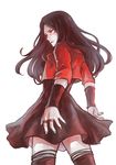  absurdres avengers:_age_of_ultron black_dress black_hair cropped_jacket dress highres jewelry long_hair looking_to_the_side marvel red_eyes ring scarlet_witch shiori_lee_jeng solo thighhighs wanda_maximoff wristband zettai_ryouiki 