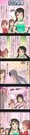  black_hair brown_eyes brown_hair character_name cinderella_girls_gekijou comic doumyouji_karin highres idolmaster idolmaster_cinderella_girls long_hair long_image mellow_yellow messy_hair mizumoto_yukari multiple_girls nakano_yuka official_art pink_eyes ponytail shiina_noriko short_hair smile tall_image translated twintails 