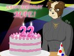  abstract_background birthday cake canine clothing dog ear_piercing female food green_eyes mae mammal piercing silverspecs solo terrier turtleneck 
