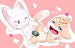  &lt;3 blue_eyes blush brown_eyes cat charle clyndemoon cute dildo exceed fairy_tail feline female female/female long_tail mammal nude pink_background pussy_juice ribbons sex sex_toy simple_background tail_ribbon 