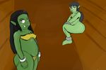  big_butt black_hair bra butt chain clothing female goblin goblin_quest hair huge_butt humanoid looking_at_viewer not_furry nydia pelaara ponytail pregnant shackled sitting standing thedartkid thong underwear 