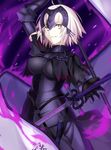  armor breasts chain fate/grand_order fate_(series) highres jeanne_d'arc_(alter)_(fate) jeanne_d'arc_(fate)_(all) large_breasts looking_at_viewer minamina short_hair solo standard_bearer sword type-moon weapon yellow_eyes 