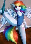  anthro breasts cleavage clothed clothing equine female friendship_is_magic hair kairaanix looking_at_viewer mammal multicolored_hair my_little_pony open_mouth pegasus rainbow_dash_(mlp) small_breasts solo standing teeth tongue tongue_out wings 