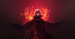  armor blonde_hair breasts cape fate/grand_order fate_(series) fire headpiece jeanne_d'arc_(alter)_(fate) jeanne_d'arc_(fate)_(all) large_breasts mao_mao_wansui smile solo sword weapon 