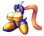  2016 amphibian anthro armlet armpits big_breasts blue_skin breasts cleavage clothed clothing erect_nipples female frog greninja gwen_(sirphilliam) huge_breasts long_tongue moth_(artist) nintendo nipple_bulge nipples partially_clothed pok&eacute;mon simple_background skimpy solo thick_thighs tongue tongue_out video_games white_background 