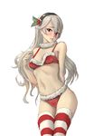  athenawyrm breasts embarrassed female_my_unit_(fire_emblem_if) fire_emblem fire_emblem_if long_hair mamkute my_unit_(fire_emblem_if) navel red_eyes santa_costume small_breasts solo white_hair 