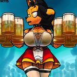  alcohol beer beverage big_breasts black_fur breasts canine dog female fur mammal marthedog nipples open_mouth orange_fur solo yellow_eyes 