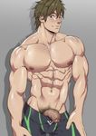  1boy abs bara foreskin free! male_focus muscle pecs penis pubic_hair solo suyo tachibana_makoto topless undressing 