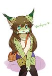  2016 clothing feline fur green_fur kemono legwear looking_at_viewer lynx mammal sitting socks sunnynoga teenager tongue tongue_out young 