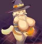 anthro big_breasts blonde_hair breasts canine cleavage clothed clothing costume female hair halloween holidays huge_breasts kemono kyuuri magic_user mammal skimpy solo witch 