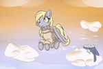  alasou blonde_hair clothed clothing day derpy_hooves_(mlp) equine feathered_wings feathers female feral flying friendship_is_magic fur grey_feathers grey_fur hair hooves mammal my_little_pony outside pegasus smile solo wings yellow_eyes 