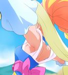  armpits asahina_mirai blonde_hair blue_choker choker cure_miracle detached_sleeves from_behind haruyama_kazunori long_hair magical_girl mahou_girls_precure! ponytail precure sapphire_style solo 