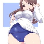  1girl brave_witches brown_eyes brown_hair cameltoe karibuchi_takami katuhata long_hair military military_uniform navel open_mouth strike_witches swimsuit swimsuit_under_clothes thighs world_witches_series 
