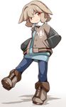  atra_mixta blonde_hair boots denim gundam gundam_tekketsu_no_orphans jacket jeans karukan_(monjya) leg_up pants red_eyes short_hair simple_background solo white_background 