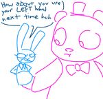  2016 animatronic anthro bear bow_tie duo female five_nights_at_freddy&#039;s funtime_freddy_(fnafsl) lagomorph machine male mammal puppet puppet_bonnie_(fnafsl) rabbit robot simple_background sister_location the_weaver video_games 