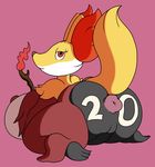  2016 anthro anus big_breasts big_butt breasts butt canine clothing delphox digital_drawing_(artwork) digital_media_(artwork) female fire fox fur huge_breasts inner_ear_fluff looking_at_viewer looking_back mammal mr.under nintendo pok&eacute;mon presenting presenting_hindquarters puffy_anus pussy raised_tail red_eyes simple_background smile solo video_games white_fur yellow_fur 