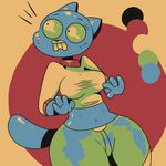  4_fingers anthro blue_fur breasts cartoon_network cat clothed clothing feline female flutteringpie fur looking_up mammal mature_female midriff mother navel nicole_watterson pants parent red_nose solo surprise sweater teeth the_amazing_world_of_gumball wide_hips 