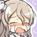  bad_id bad_twitter_id blush character_name closed_eyes crying engiyoshi hat kantai_collection light_brown_hair long_hair lowres nose_blush open_mouth pola_(kantai_collection) purple_background solo tilted_headwear wavy_mouth 