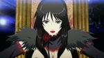  1girl animated animated_gif black_eyes black_hair bouncing_breasts breasts cleavage dance_in_the_vampire_bund detached_sleeves female gothic indoors large_breasts lipstick long_hair makeup red_lips solo standing_up throne veratos 