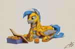  1jaz 2016 alcohol armor beer beverage book equine fan_character food friendship_is_magic galea lying male mammal muffin my_little_pony pegasus royal_guard_(mlp) solo wings 