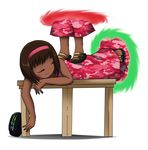  brown_hair dress eyes_closed girl massage now_you&#039;re_thinking_with_portals portal sandals smile table 