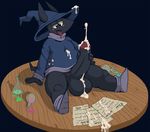  balls black_fur boots canine clothing cum footwear fur hat hyper jackal magic_jackal male mammal masturbation nargleflex penis potion slightly_chubby solo tongue tongue_out uncut wizard_hat 