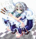  bad_id bad_pixiv_id braid green_eyes izayoi_sakuya knife kosuzume maid maid_headdress short_hair silver_hair solo touhou twin_braids 