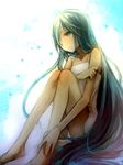  bad_id bad_pixiv_id barefoot feet green_eyes green_hair hands hands_on_feet hatsune_miku long_hair sitting solo syutyou tears vocaloid 