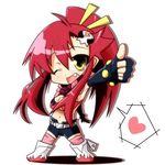  bad_id bad_pixiv_id bikini_top chibi fang fingerless_gloves gloves hair_ornament jpeg_artifacts kamiazuki long_hair one_eye_closed ponytail red_hair scarf solo tengen_toppa_gurren_lagann thighhighs thumbs_up yellow_eyes yoko_littner 