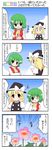  4koma :&lt; ascot bad_id bad_pixiv_id blush bow braid breasts candle comic crossed_arms emphasis_lines flower frown green_hair hat hat_bow heavy_breathing highres kazami_yuuka kirisame_marisa kyokutou_hentai_samurai masochism medium_breasts multiple_girls one_eye_closed partially_translated plaid plaid_skirt plaid_vest red_eyes side_braid skirt skirt_set smile touhou translation_request vest witch_hat 