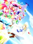  amakan! blonde_hair boots cloud colorful crystal day flower hat leaf luize one_eye_closed red_eyes sailor_collar short_hair sky smile solo sun_hat touhou touhou_(pc-98) 