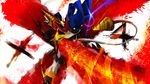  bad_pixiv_id digimon digimon_xros_wars drill fire flame highres horns mecha monster no_humans shoutmon_x4 sword tokiteto weapon 