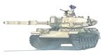  akitsu_taira caterpillar_tracks ground_vehicle gun machine_gun military military_vehicle motor_vehicle multiple_girls original simple_background tank type_74 weapon 