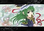  bad_id bad_pixiv_id blue_eyes flower green_hair hat petals ribbon rod_of_remorse shiki_eiki solo spider_lily touhou urabe_michiru wind 