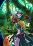  blonde_hair forest gas_mask gloves hands hat kirisame_marisa long_hair matilda nature outstretched_hand pov solo touhou tree witch_hat 