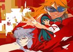  androgynous character_request cloak face foreshortening hands higuchi_akihiko long_hair loups=garous makino_hazuki multiple_girls official_art smirk sunglasses tsuzuki_mio 