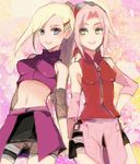  banned_artist blonde_hair blue_eyes forehead_protector friends green_eyes haruno_sakura highres long_hair md5_mismatch multiple_girls naruto naruto_(series) pink_hair short_hair yamanaka_ino yokige 