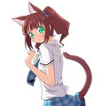  animal_ears bad_id bad_pixiv_id blush brown_hair cat_ears cat_tail chika_(orange_pop) extra_ears from_behind green_eyes idolmaster idolmaster_(classic) long_hair looking_back necktie open_mouth solo tail takatsuki_yayoi twintails 
