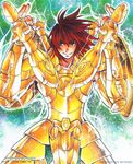  armor gold_armor gold_saint green_eyes libra_douko looking_at_viewer male_focus red_hair saint_seiya saint_seiya:_the_lost_canvas smile solo teshirogi_shiori 