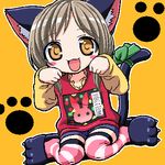  aishiteruze_baby animal_ears brown_eyes bunny cat_ears child light_brown_hair lowres oekaki paw_pose paws ribbon sakashita_yuzuyu solo st_parasu striped striped_legwear tail tail_ribbon thighhighs 