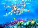  aqua_eyes aqua_hair bad_id bad_pixiv_id bare_shoulders barefoot detached_sleeves fish hatsune_miku long_hair necktie see-through solo the_starry_skies twintails underwater vocaloid 