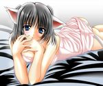 animal_ears black_hair blue_eyes blush blushing cat_ears highres nekomimi panties sky_lounge towel underwear wallpaper 