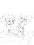  2girls alma_elma camel_(dansen) cecil_(mon-musu_quest!) demon_girl eyes_closed female horns mon-musu_quest! monochrome multiple_girls open_mouth ponytail tail 