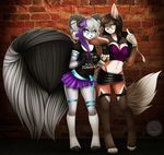  anthro bear canine cigarette clothed clothing duo ear_piercing female fishnet legwear looking_at_viewer mammal panda piercing skimpy smile standing thigh_highs xxmteexx 