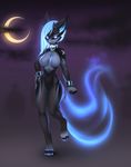  4_toes 5_fingers anthro blue_eyes breasts cat digitigrade eyelashes featureless_breasts featureless_crotch feline female hair mammal moon navel outside sif smile solo standing toes white_hair wide_hips 