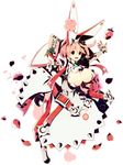  8055 belt breasts cleavage clover elphelt_valentine food four-leaf_clover fruit guilty_gear guilty_gear_xrd gun handgun hat large_breasts looking_at_viewer petals pink_hair pistol short_hair simple_background solo strawberry weapon white_background 