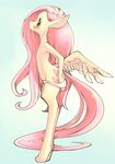  2016 anthro blue_eyes blush clothing conbudou cutie_mark digitigrade equine feathered_wings feathers female fluttershy_(mlp) friendship_is_magic fur hair horse looking_at_viewer mammal my_little_pony panties pink_hair pink_tail pony simple_background solo underwear undressing wings yellow_fur 