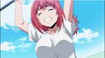  1girl animated animated_gif bouncing_breasts breasts clenched_teeth eyes_closed keijo!!!!!!!! large_breasts red_hair solo toyoguchi_non 